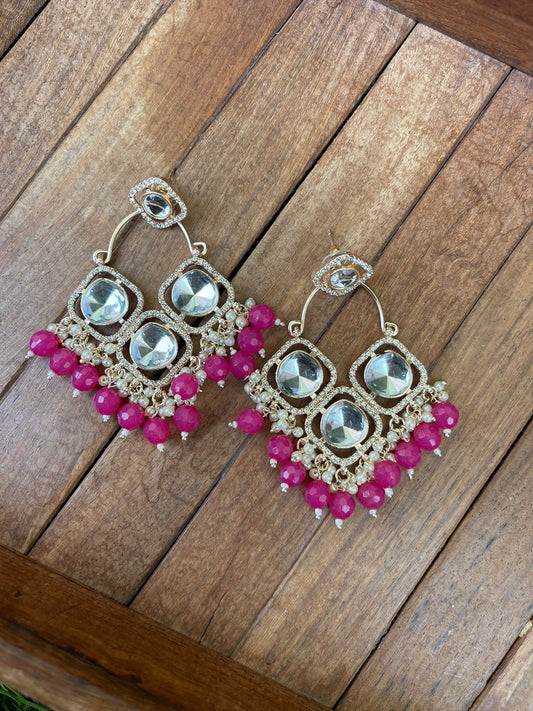 Three stone kundan chandbali earrings - Alluring Accessories