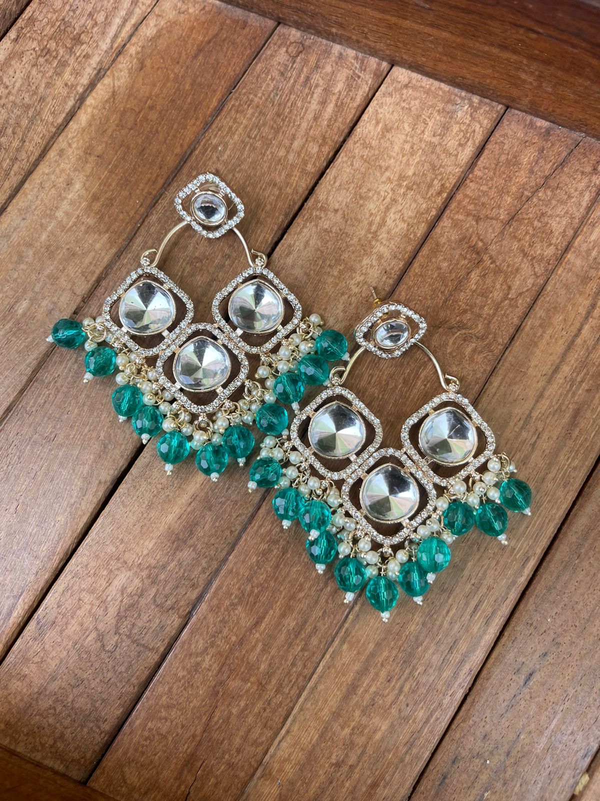 Three stone kundan chandbali earrings - Alluring Accessories