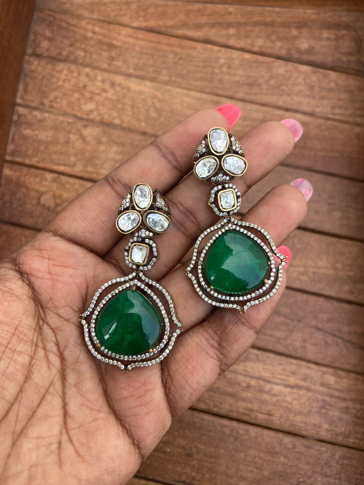 Three stone moissanite emerald pearl drop earrings - Alluring Accessories