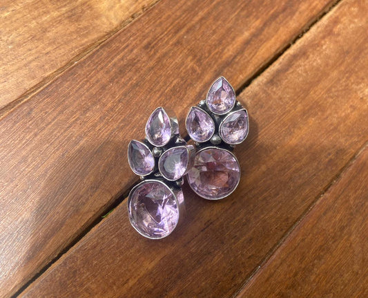Three stone round drop earrings
