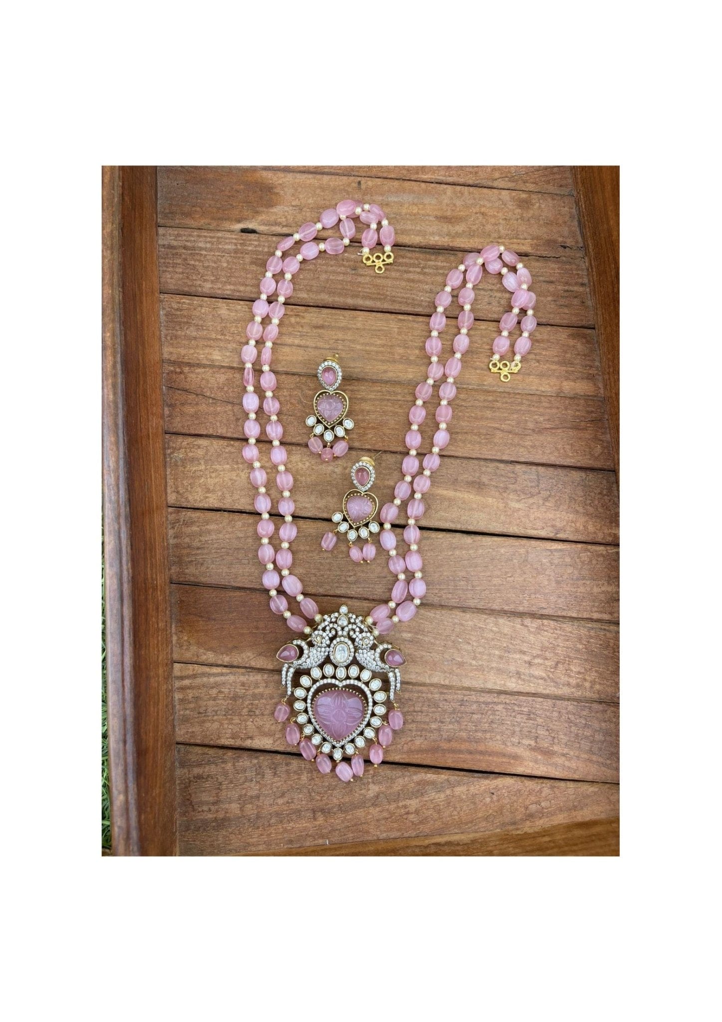 Two layered victorian heart peacock long necklace - Alluring Accessories