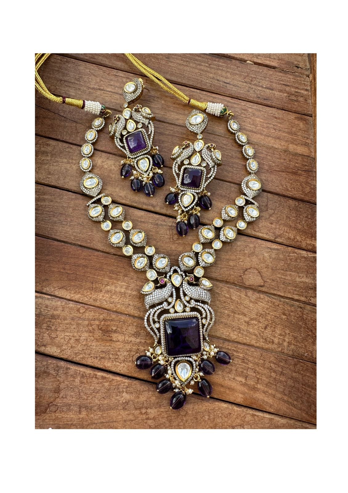 two layered victorian kundan purple necklace - Alluring Accessories