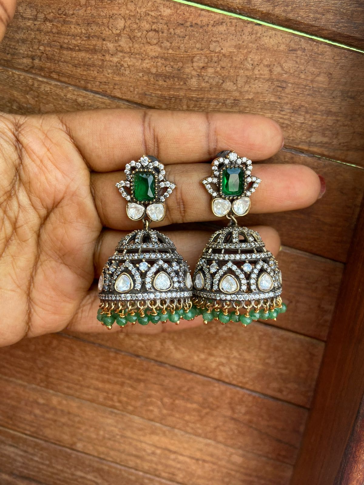 Two stone moissanite victorian jhumkas - Alluring Accessories