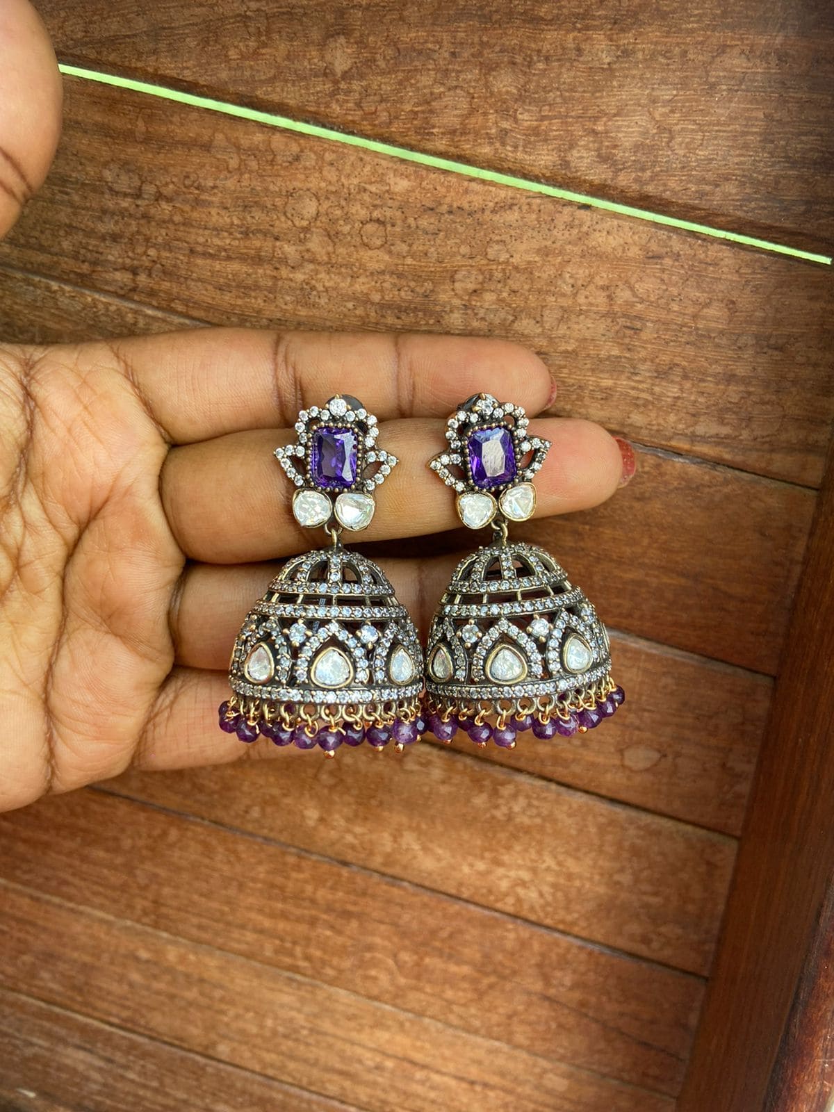 Two stone moissanite victorian jhumkas - Alluring Accessories