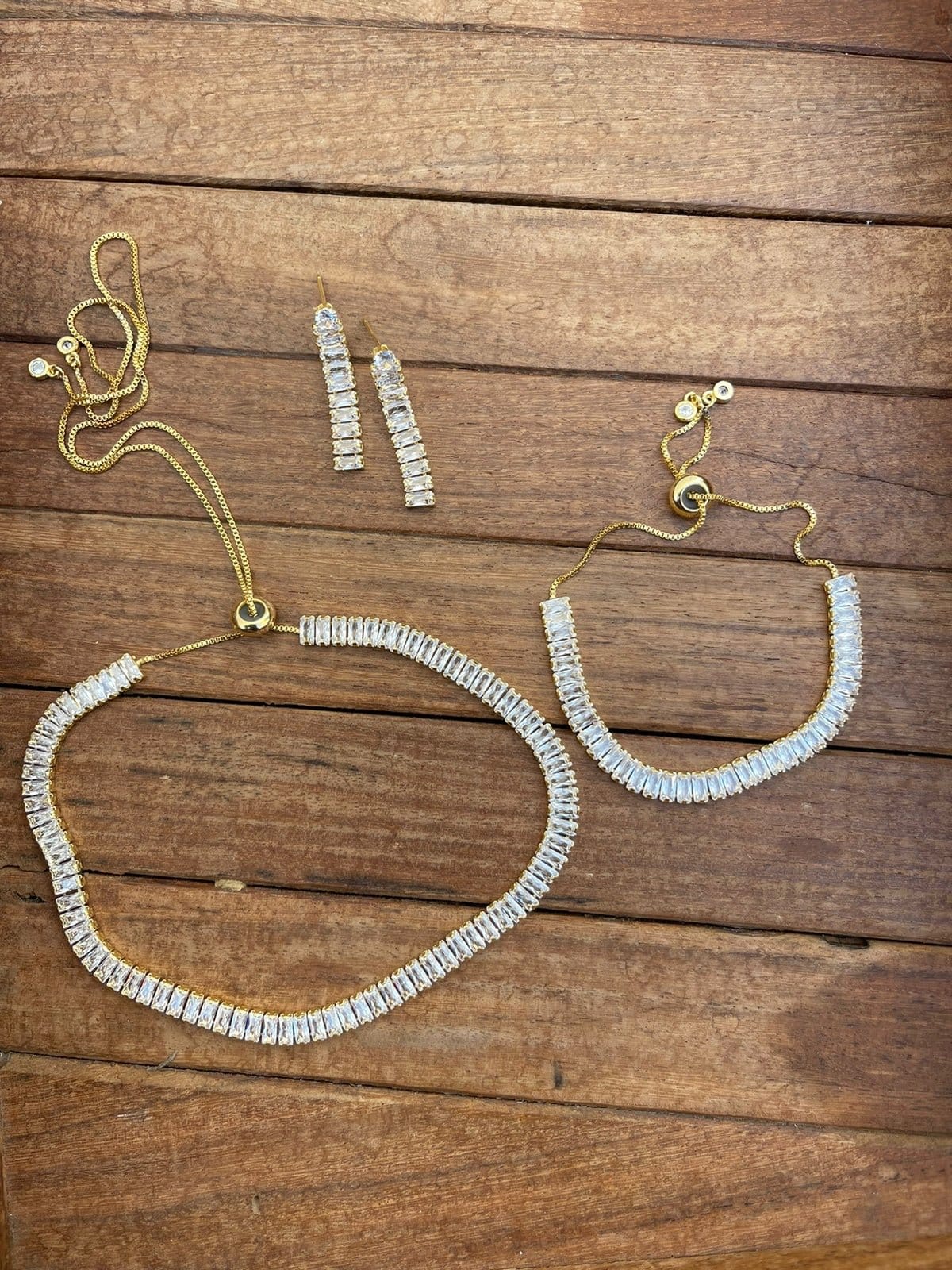 Uncut diamond necklace earrings and bracelet combo - Alluring Accessories