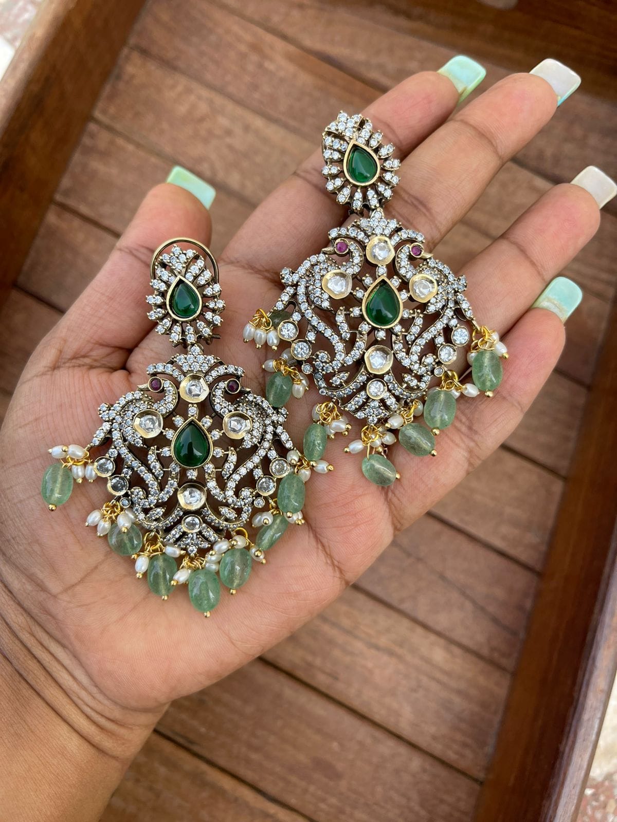 Victorian peacock chandbalis - Alluring Accessories