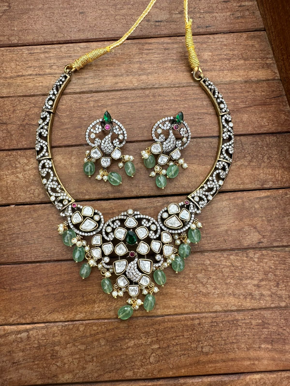 Victorian peacock kante style moissanite necklace - Alluring Accessories