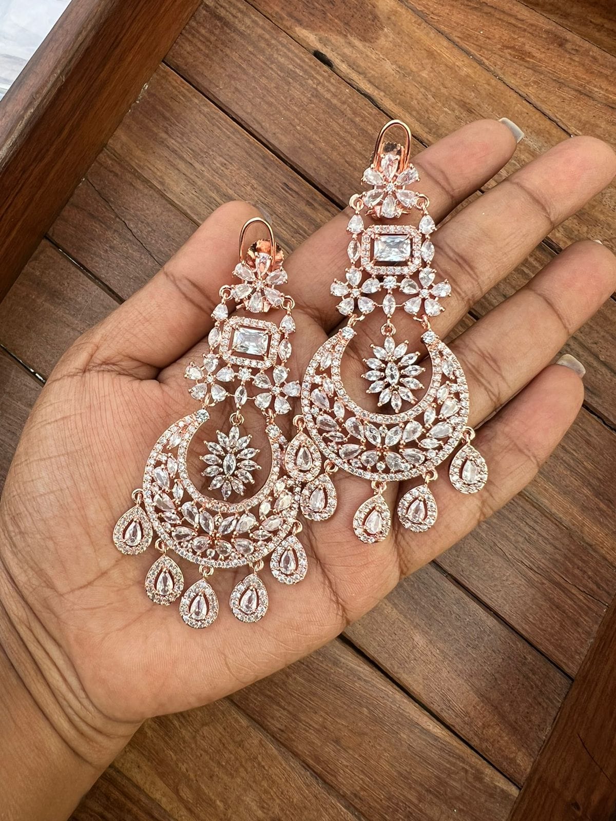 Zircon Chandbali Hanging Earrings