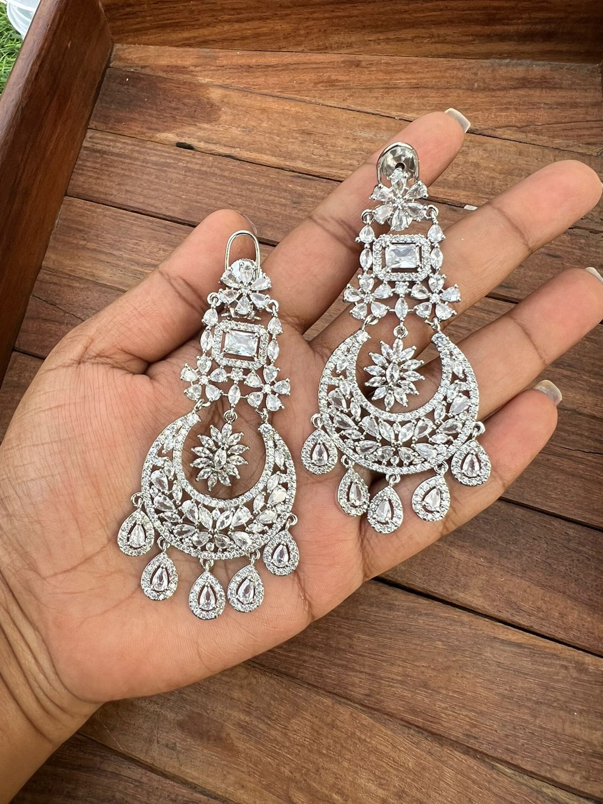 Zircon Chandbali Hanging Earrings