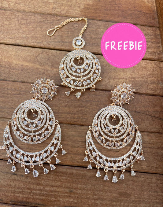 Zircon chandbalis with free mangteeka - Alluring Accessories