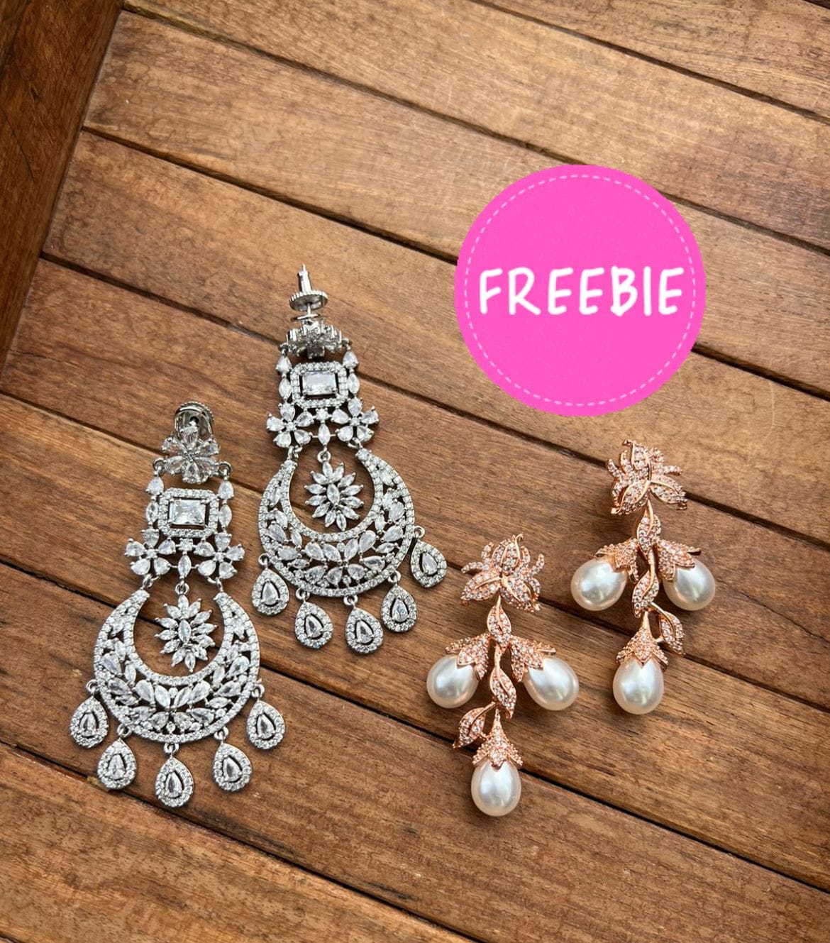 Zircon hanging chandbalis and freebie